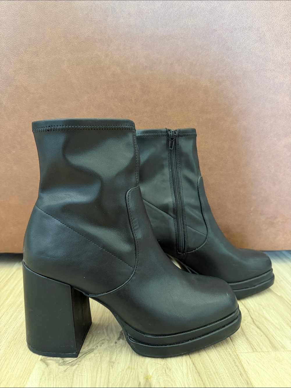 Madden Girl Black Platform Block Heel Ankle Boots